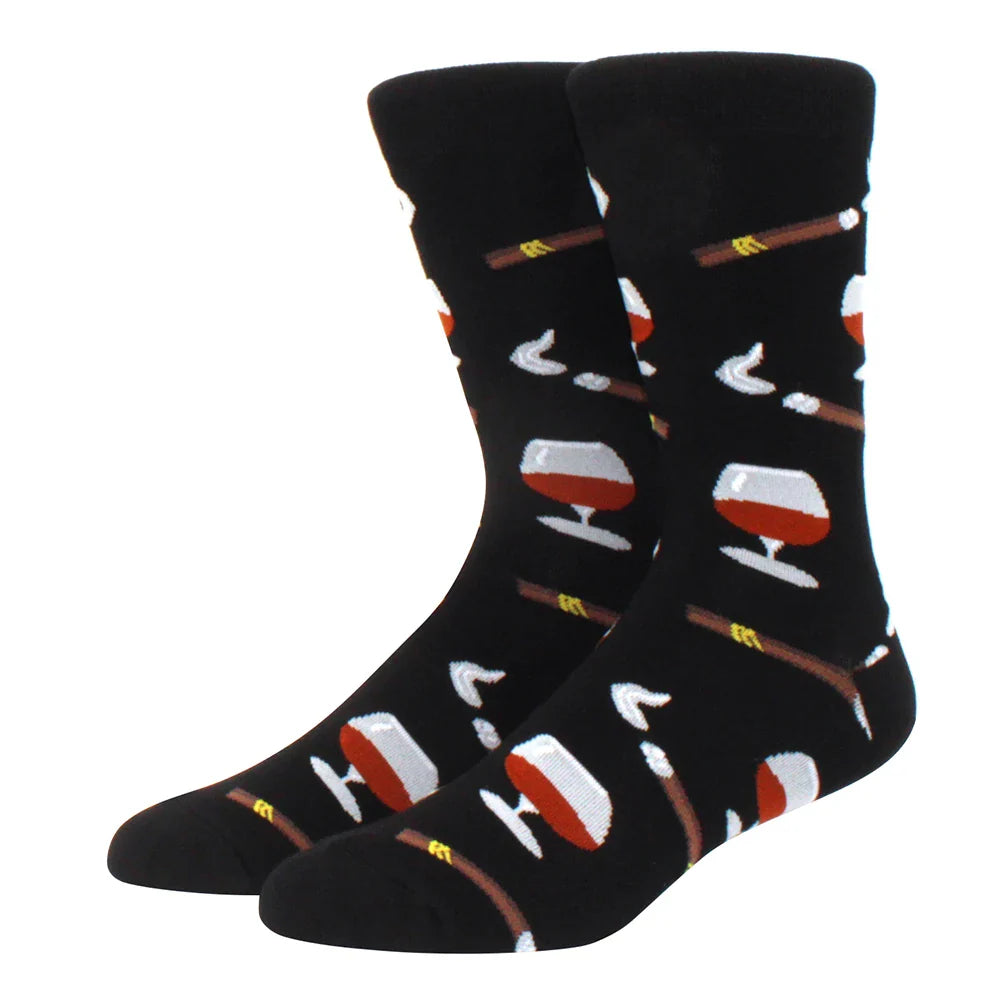 Men's Colorful Combed Cotton Jacquard Crew Socks - Striped Business Casual Dress Socks