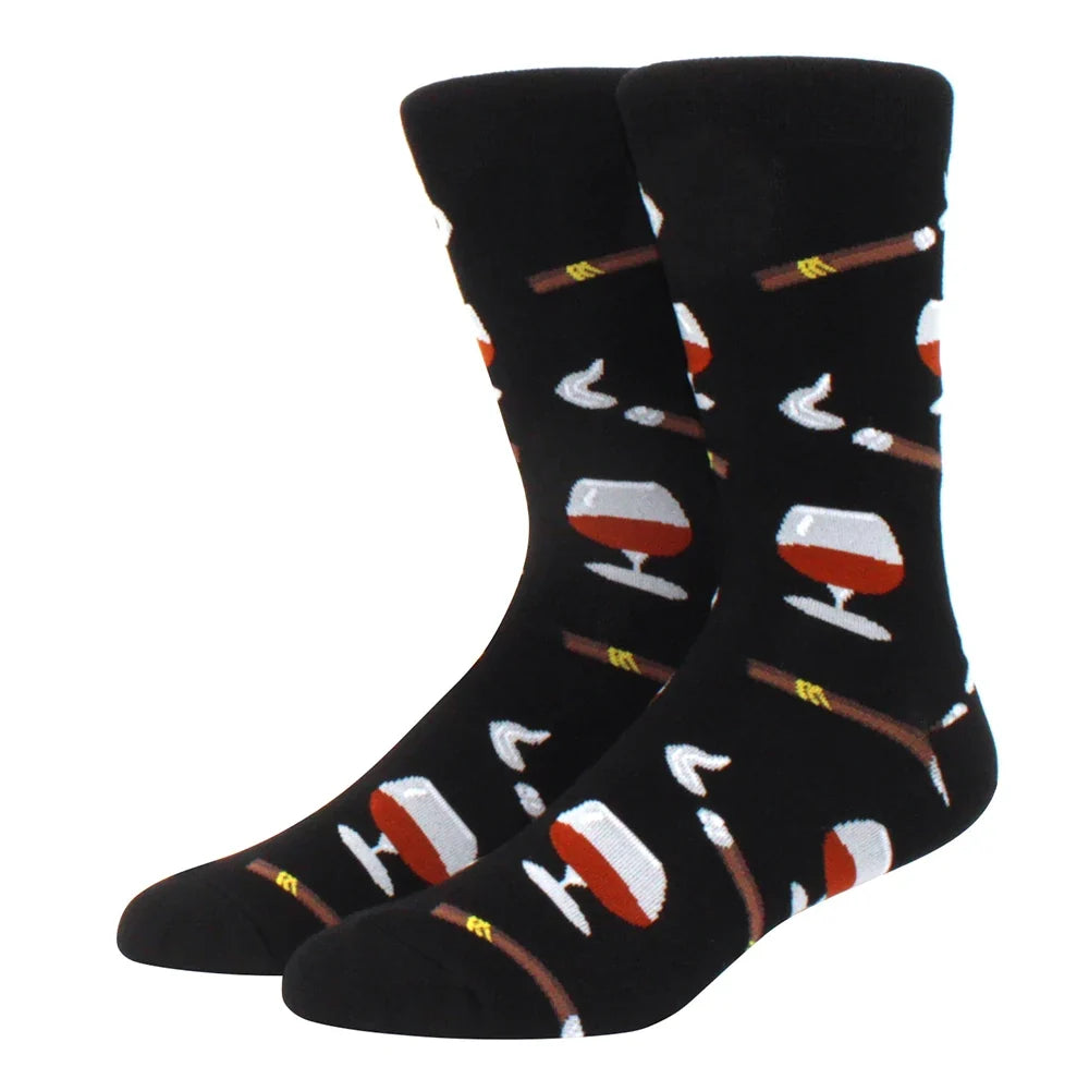 Men's Colorful Combed Cotton Jacquard Crew Socks - Striped Business Casual Dress Socks