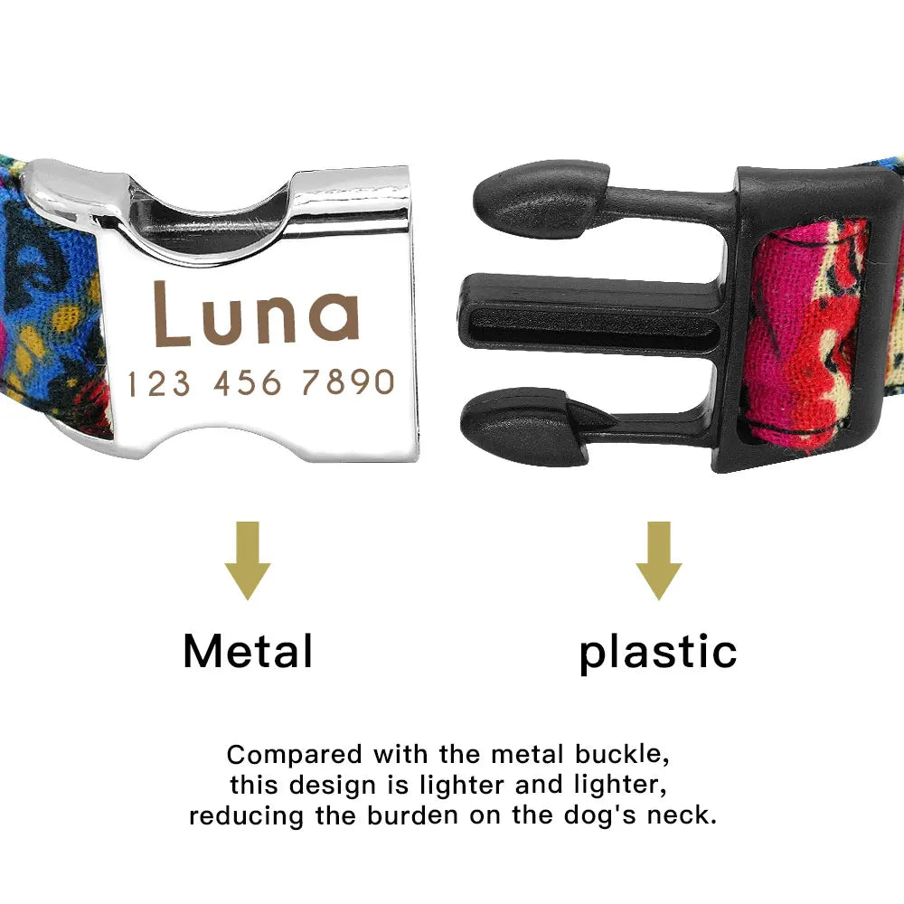 Adjustable Nylon Dog & Cat Collar – Personalized ID Collar with Engraved Name Buckle, Anti-Lost for Small, Medium & Large Pets