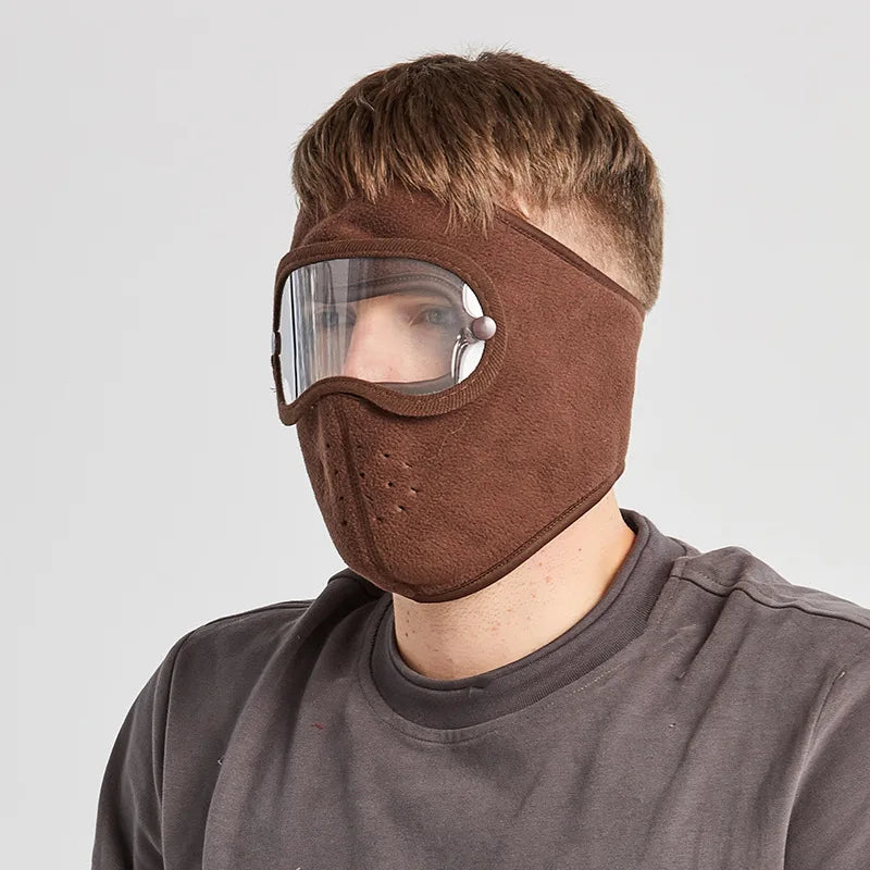 Windproof Winter Cap with Face Mask and HD Goggles: Fleece Shield for Skiing, Cycling, and Outdoor Activities