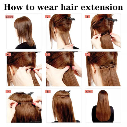 24-Inch Long Straight Synthetic Hair Extensions - Blonde & Black, Heat Resistant, 16 Clips-In Hairstyle Enhancement