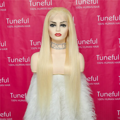 13x6 HD Transparent 613 Blonde Lace Front Wig – Brazilian Bone Straight Bob Human Hair Wig