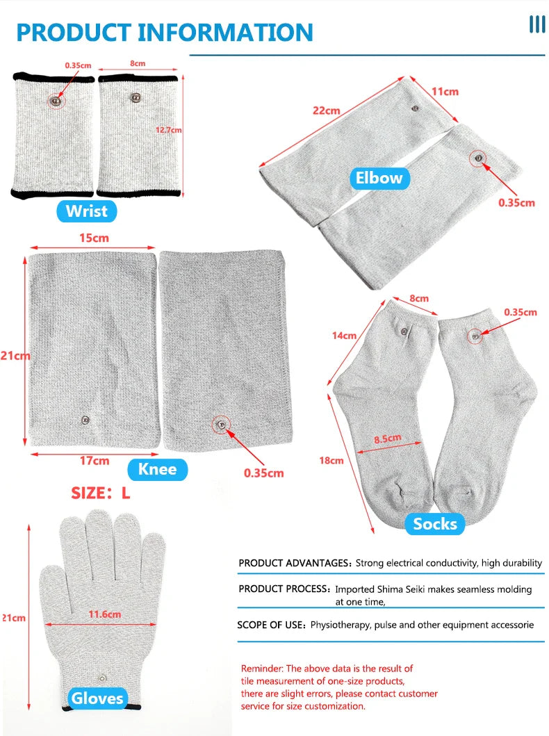 Conductive Silver Fiber Electrode Gloves & Socks – Muscle Stimulator TENS Bracer for Hand & Foot Massage