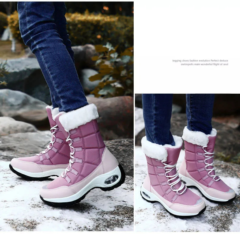 Women’s Waterproof Winter Snow Boots – Warm Plush Fur, Non-Slip Outdoor Platform Ankle Boots