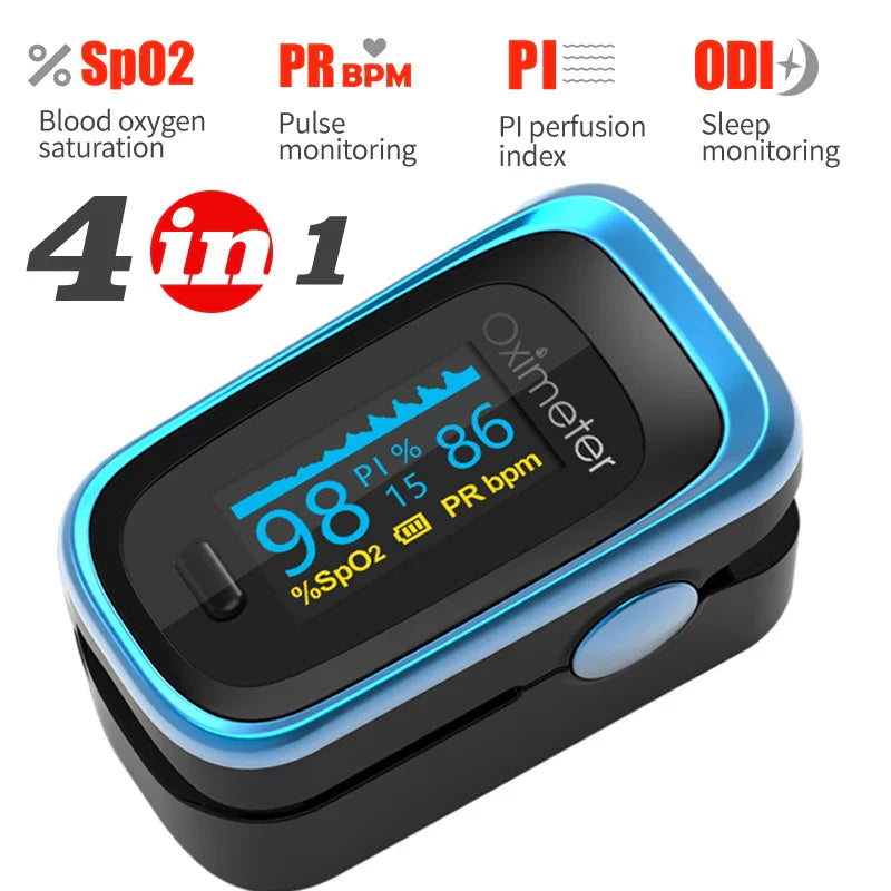 KIUZOU Finger Pulse Oximeter – SPO2, PR, PI, RR Blood Oxygen Saturation and Heart Rate Monitor with OLED Display