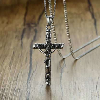 Vnox Cross Necklace for Men & Women – Gold Stainless Steel Jesus Pendant, Catholic Faith Jewelry for Church Prayer