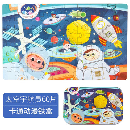 60PCS Wooden Puzzle Toys – Cartoon Vehicle & Animal Jigsaw for Kids’ Learning & Educational Play