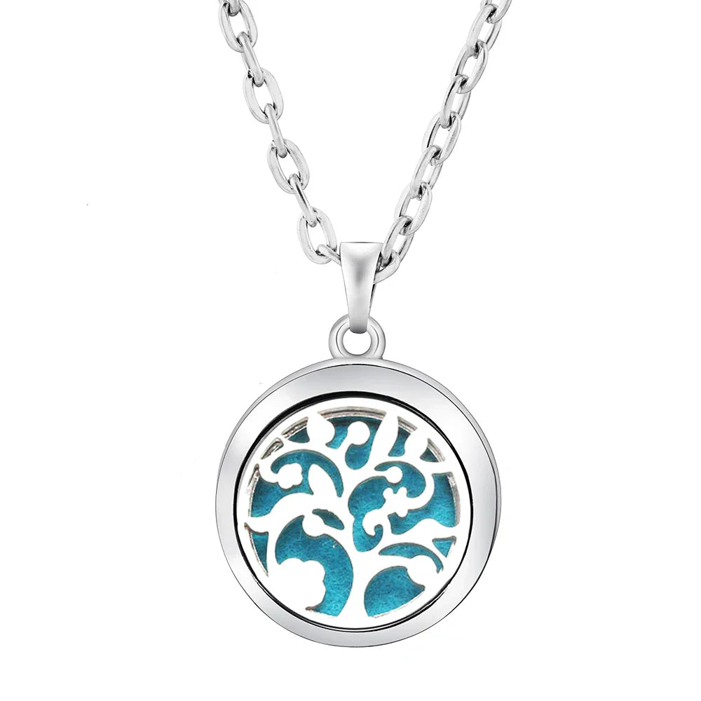 Stainless Steel Tree of Life Aromatherapy Necklace – Essential Oil Diffuser Pendant for Women