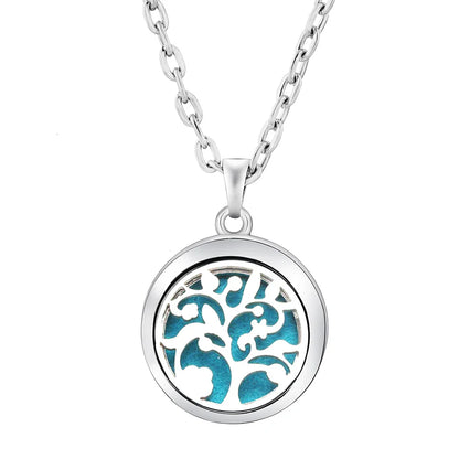 Stainless Steel Tree of Life Aromatherapy Necklace – Essential Oil Diffuser Pendant for Women