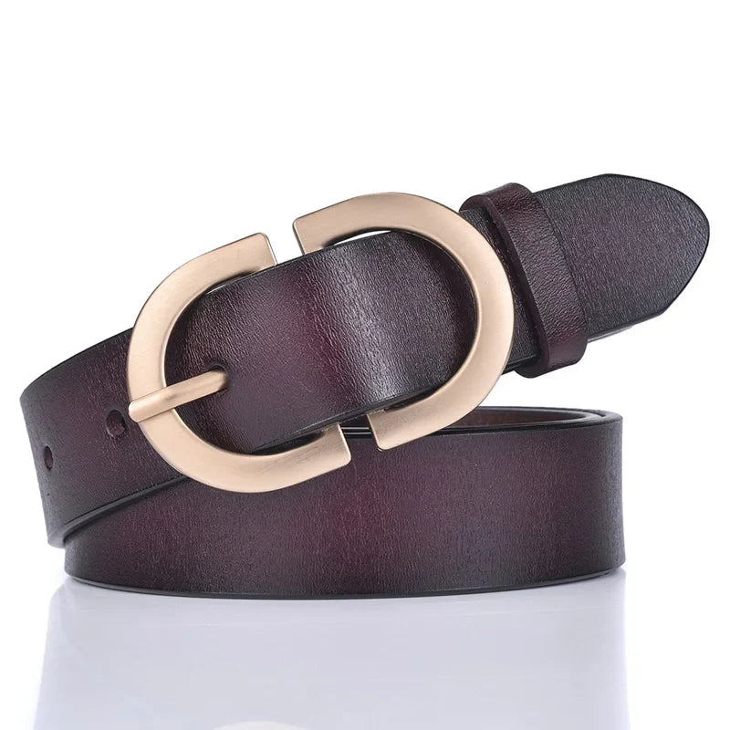 VATLTY Women's Leather Belt – Authentic Cowhide with Golden Alloy Buckle, Jeans & Trousers Belt (ZK105)