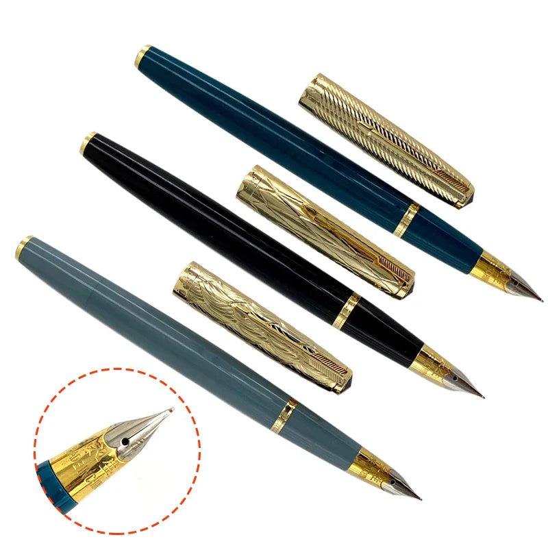 Yong Sheng 601A Wave Fountain Pen – Golden Cap, Fine Nib, Dark Blue Vacumatic, Luxury Gift for Office
