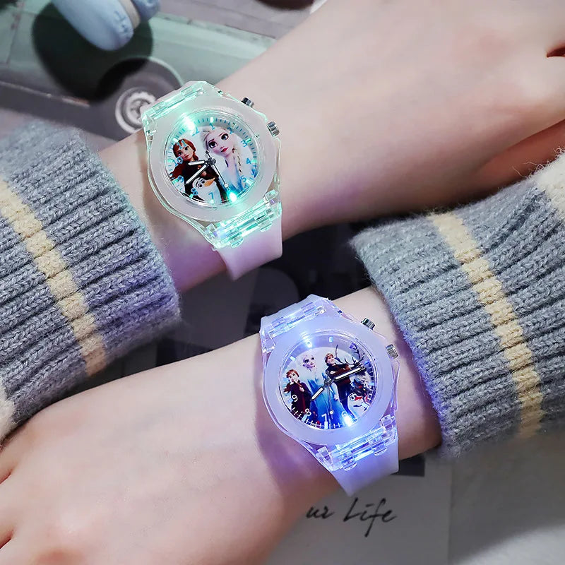 Disney Frozen Princess Kids Watch - Girls' Luminous LED Colorful Wristwatch for Students & Ladies