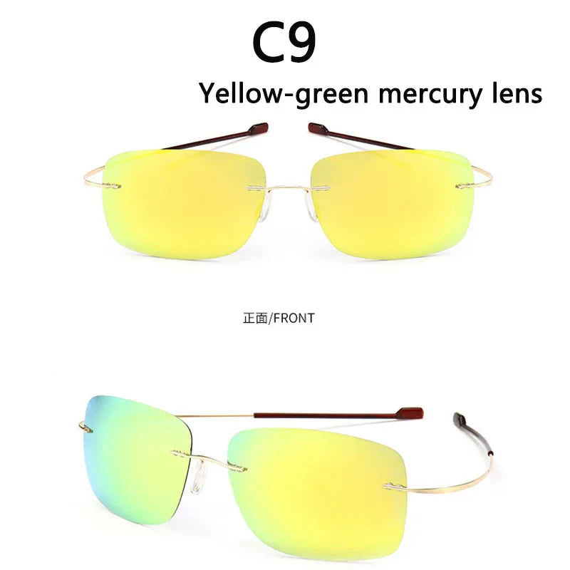 2025 New Cool 100% Pure Titanium Rimless Sunglasses – Polarized Grey Lenses, Super Thin, UV400 Protection, Oculos De Sol
