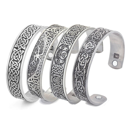 Skyrim Viking Talisman Bracelet – Tree of Life, Luck Knot Runes, Magnetic Cuff Bangle, Adjustable Unisex Jewelry