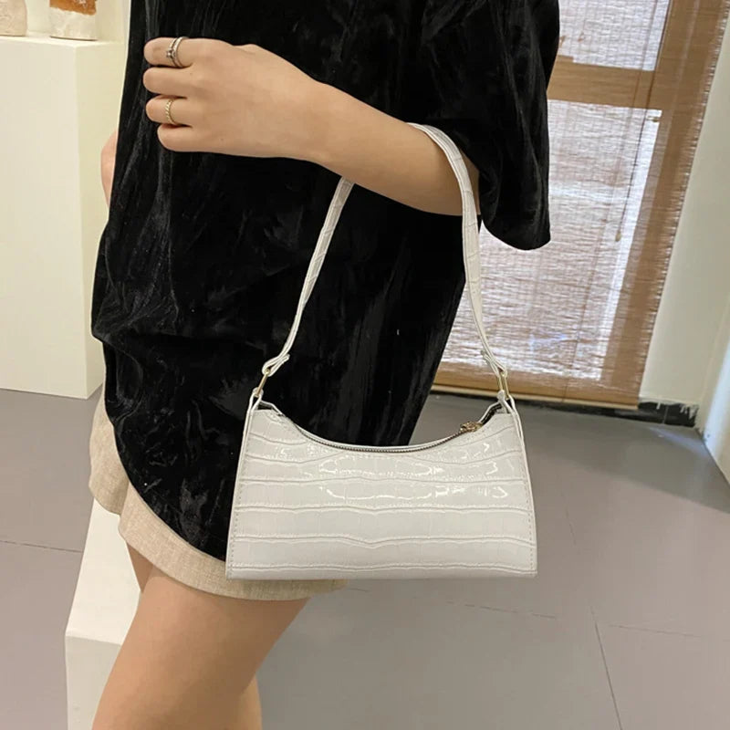 Fashion PU Leather Handbag for Women – Alligator Pattern Small Underarm Messenger Bag & Purse