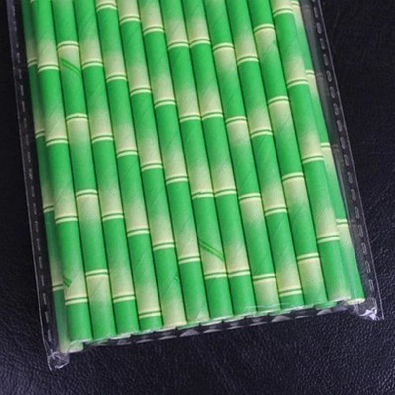 25Pcs Panda Bamboo Paper Straws - Disposable Paper Drinking Straws for Birthday Parties, Weddings, and Baby Showers - Eco-Friendly Decoration
