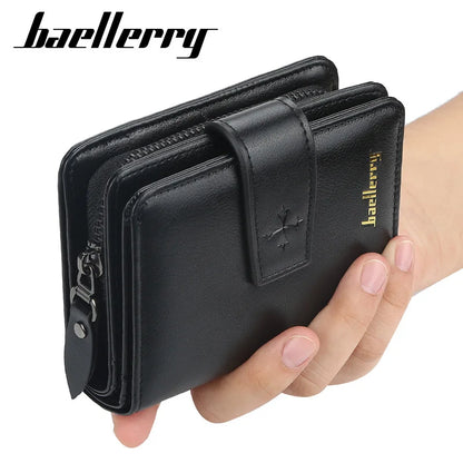 New Business Men’s Wallet — High-Quality PU Leather Zipper Card & Coin Holder, Vintage Male Purse
