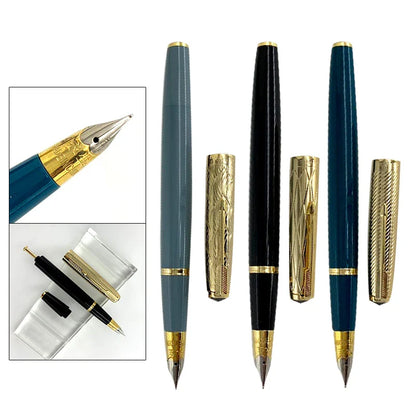 Yong Sheng 601A Wave Fountain Pen – Golden Cap, Fine Nib, Dark Blue Vacumatic, Luxury Gift for Office