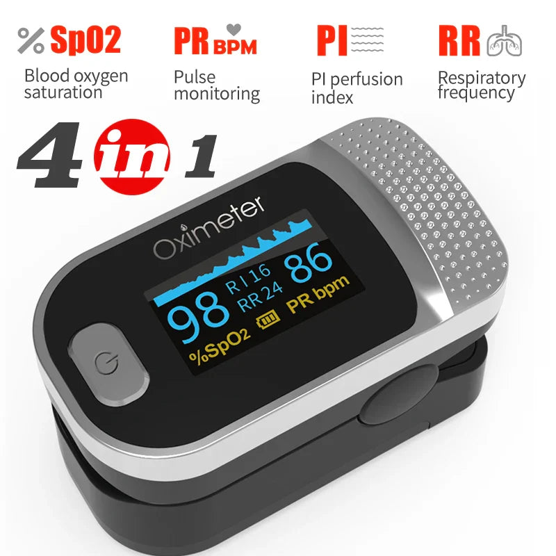KIUZOU Finger Pulse Oximeter – SPO2, PR, PI, RR Blood Oxygen Saturation & Heart Rate Monitor, OLED Display