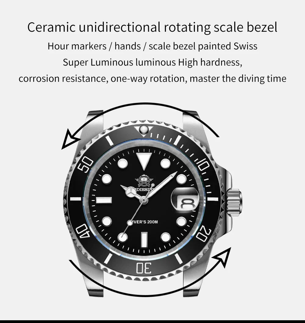 ADDIESDIVE Men's Stainless Steel Quartz Watch — Waterproof Business & Outdoor Sports Timepiece
