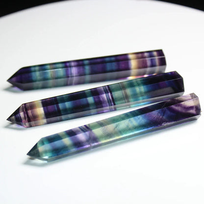 Natural Fluorite Crystal Wand — Colorful Striped Quartz Stone Point for Healing & Energy Treatment (4-7cm)