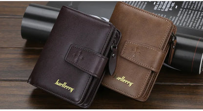 New Business Men’s Wallet — High-Quality PU Leather Zipper Card & Coin Holder, Vintage Male Purse