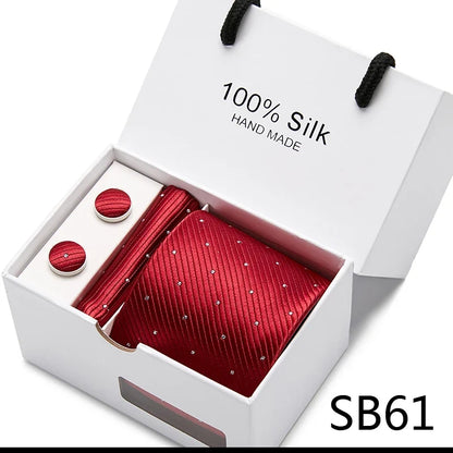 100% Silk Tie Gift Set - Classic Striped Wedding Necktie with Handkerchief for Men