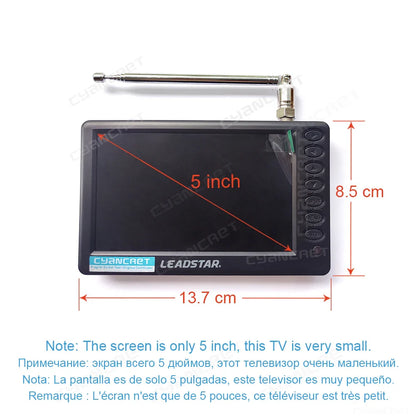 LEADSTAR Pocket TV D5 5 Inch | DVB-T2 ATSC ISDB-T TDT Digital & Analog Mini Car Television | Portable TV with USB TF AC3 Support