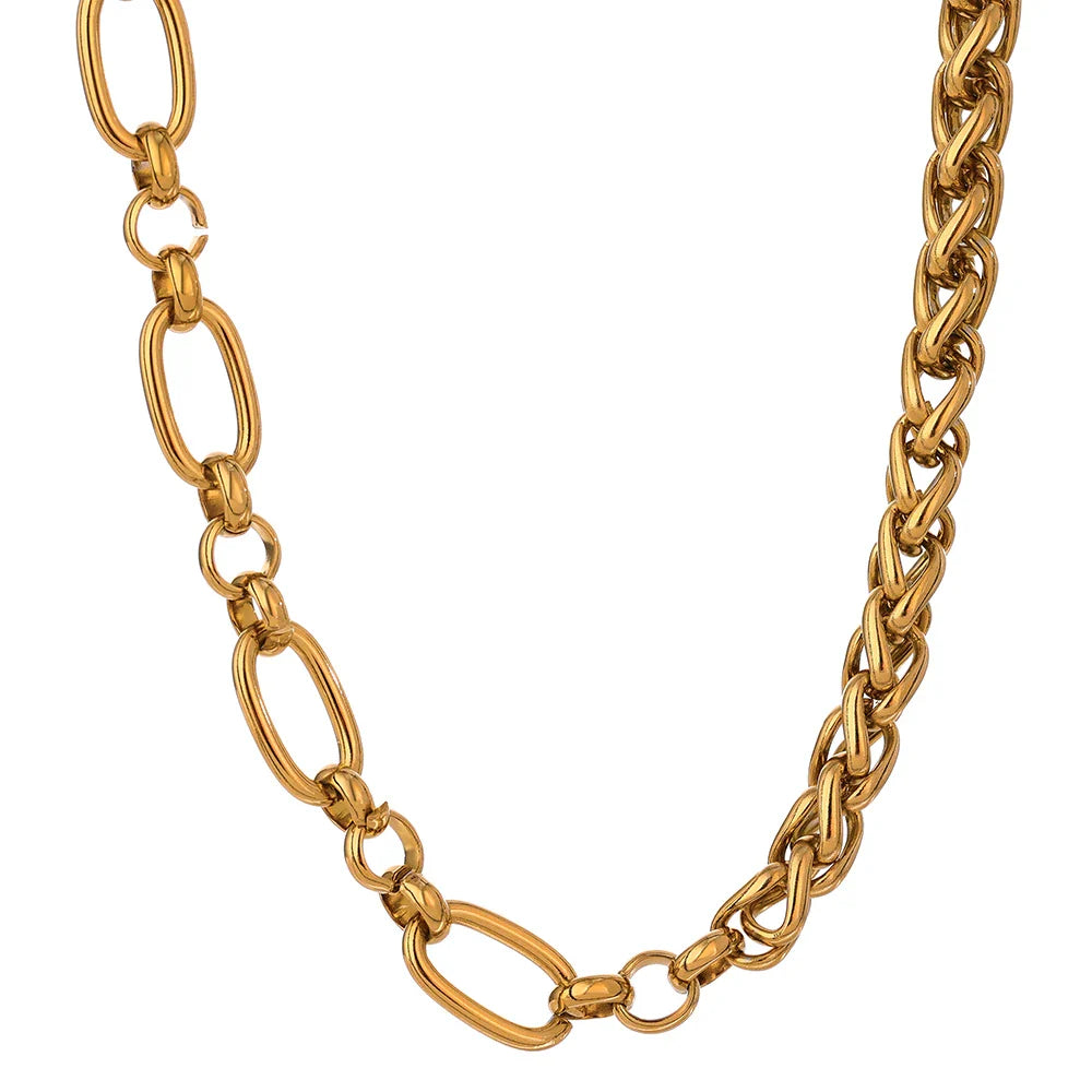 Yhpup 316L Stainless Steel Chunky Chain Necklace – Gold Glossy Statement Collar Necklace for Women Jewelry Gift