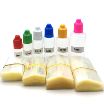 200PCS Clear PVC Shrink Wrap Tubes – Heat Shrink Film for 5ml, 10ml, 15ml, 20ml, 30ml & 50ml Plastic Dropper Bottles