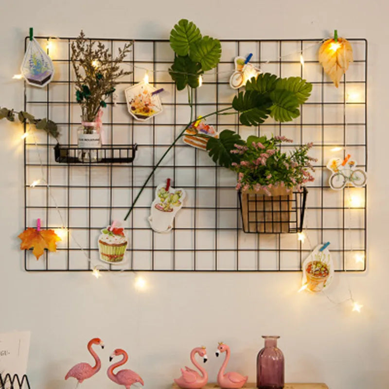 Ins Home Wall Decoration – Iron Grid DIY Hanging Rack, Mesh Shelf Storage Box and Basket Holder Organizer