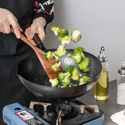 Konco 32cm Pure Cast Iron Wok – Non-Coated Chinese Wok Pan for Gas & Induction Cookers