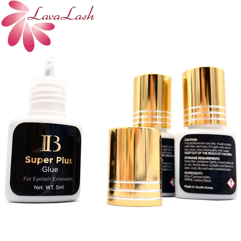 IB Super Plus Eyelash Extension Glue — 5/10 Bottles Original IBeauty Gold Cap Black Adhesive for False Lashes and Makeup Tools