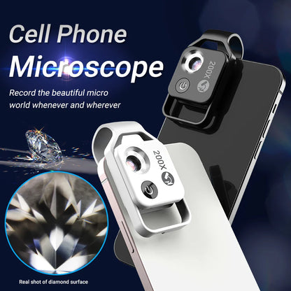 APEXEL Digital 200X Microscope Lens with Mobile LED Guide Light - Micro Pocket SuperMacro Lens for iPhone, Samsung Phones