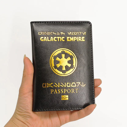 Galactic Empire Passport Cover | Black PU Leather Travel Wallet & Document Organizer with New Logo