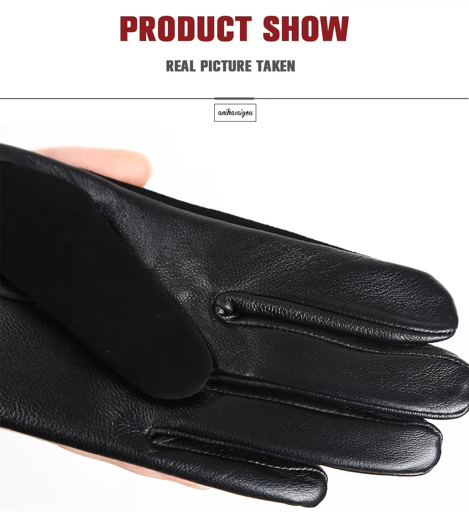 Women’s Winter Touch Gloves – 50% Genuine Leather & 50% Suede, Colorful Warm Leather Gloves