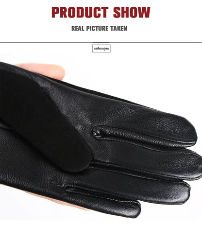 Women’s Winter Touch Gloves – 50% Genuine Leather & 50% Suede, Colorful Warm Leather Gloves