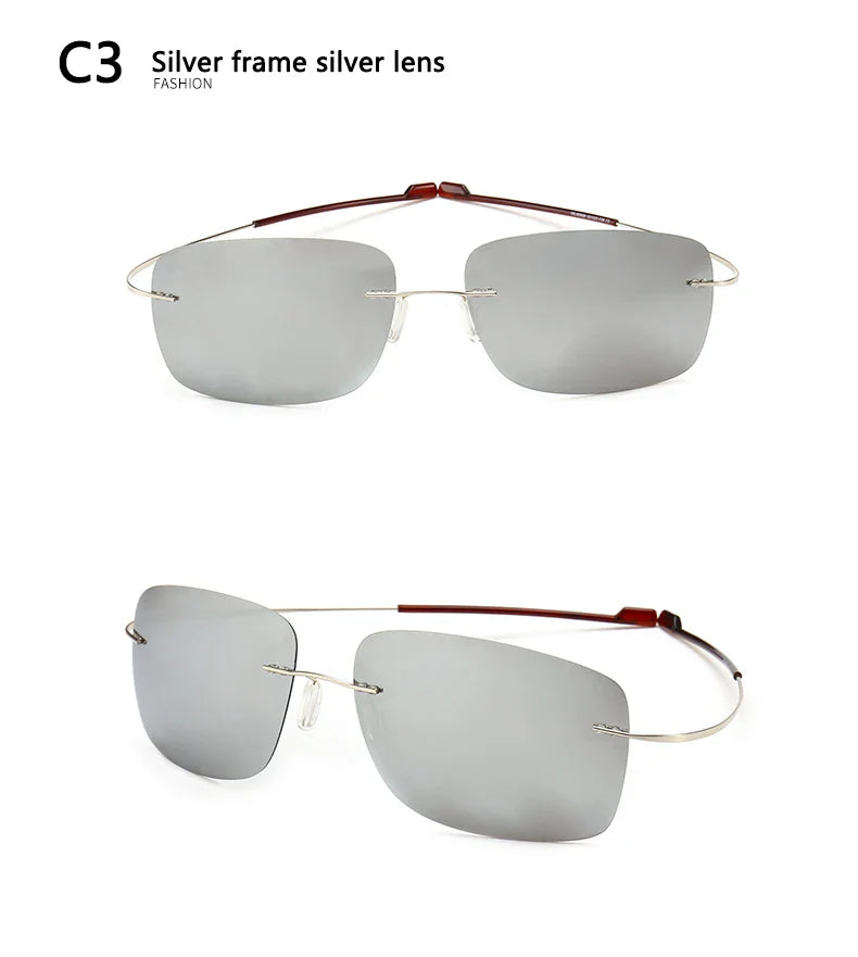 2025 New Cool 100% Pure Titanium Rimless Sunglasses – Polarized Grey Lenses, Super Thin, UV400 Protection, Oculos De Sol