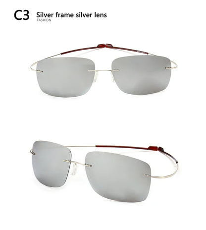 2025 New Cool 100% Pure Titanium Rimless Sunglasses – Polarized Grey Lenses, Super Thin, UV400 Protection, Oculos De Sol