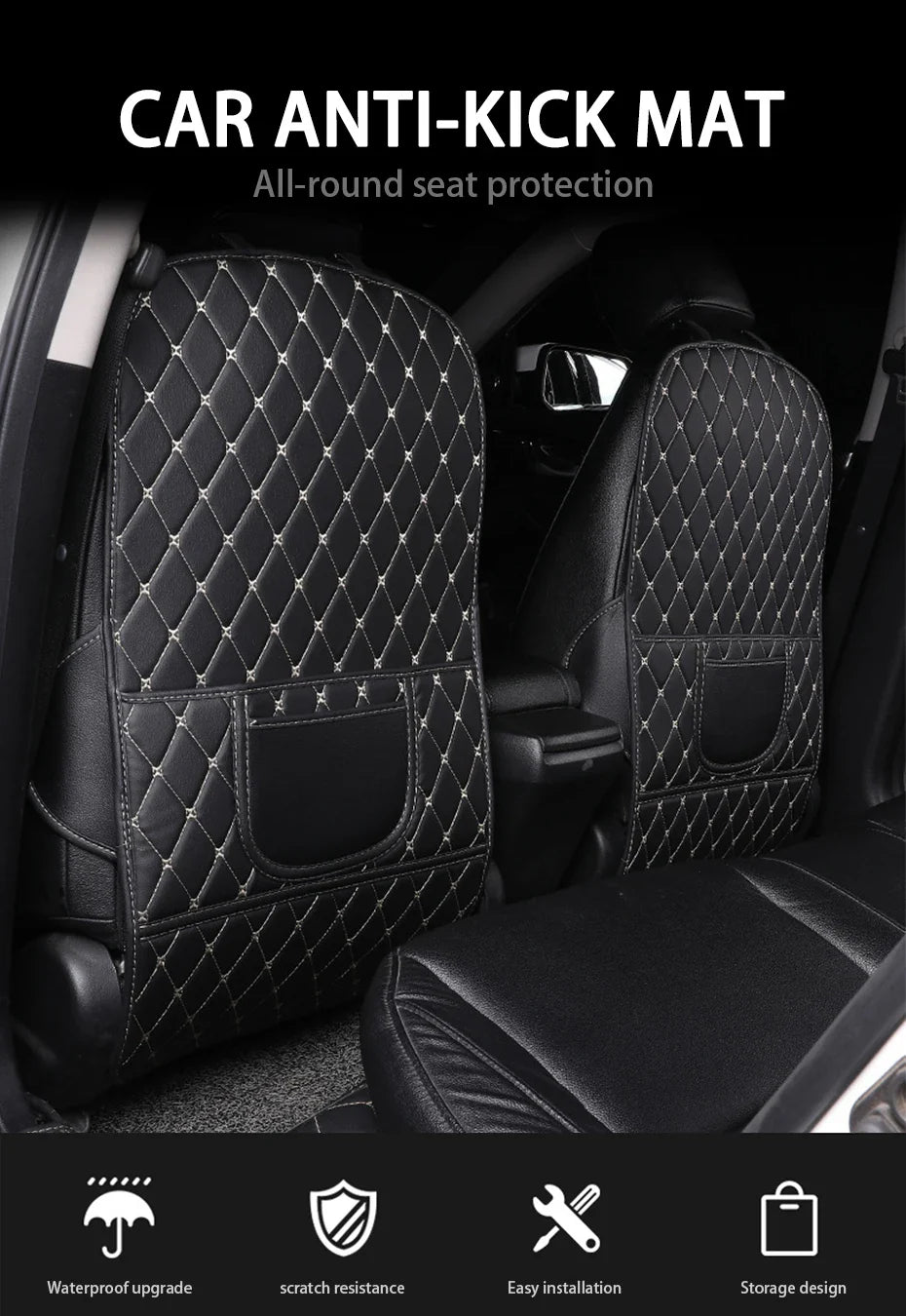 PU Leather Car Seat Back Protector – Anti-Kick Pad for Kids, Child Kick & Dirt Protection, Auto Accessories