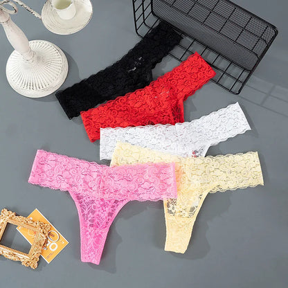 3PCS Lace Floral Women’s Panties - Low Waist Breathable Briefs & Thong, Sexy G-String Transparent Underwear (M-2XL)
