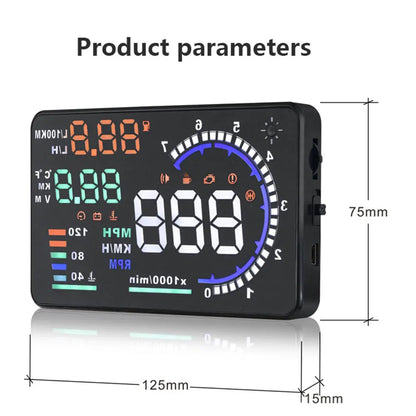 ADQ 5.5" OBD2 HUD Car Head-Up Display – Digital Speedometer, Tachometer, Windshield Projector with Speed, Water Temp & RPM Alarm