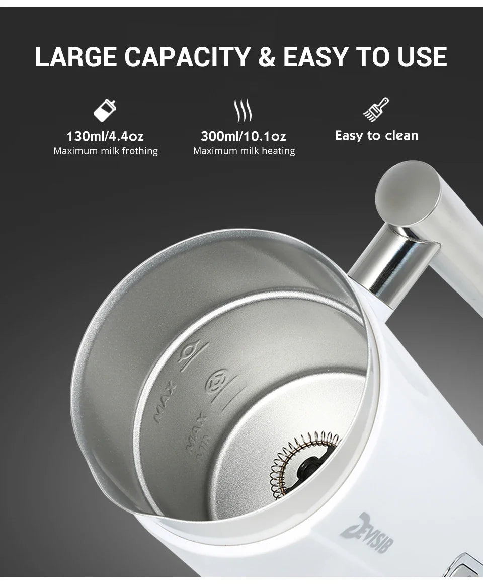 DEVISIB 3-in-1 Electric Milk Frother — 300ml Automatic Hot & Cold Foam Maker for Coffee, Latte, Cappuccino, Macchiato & Hot Chocolate