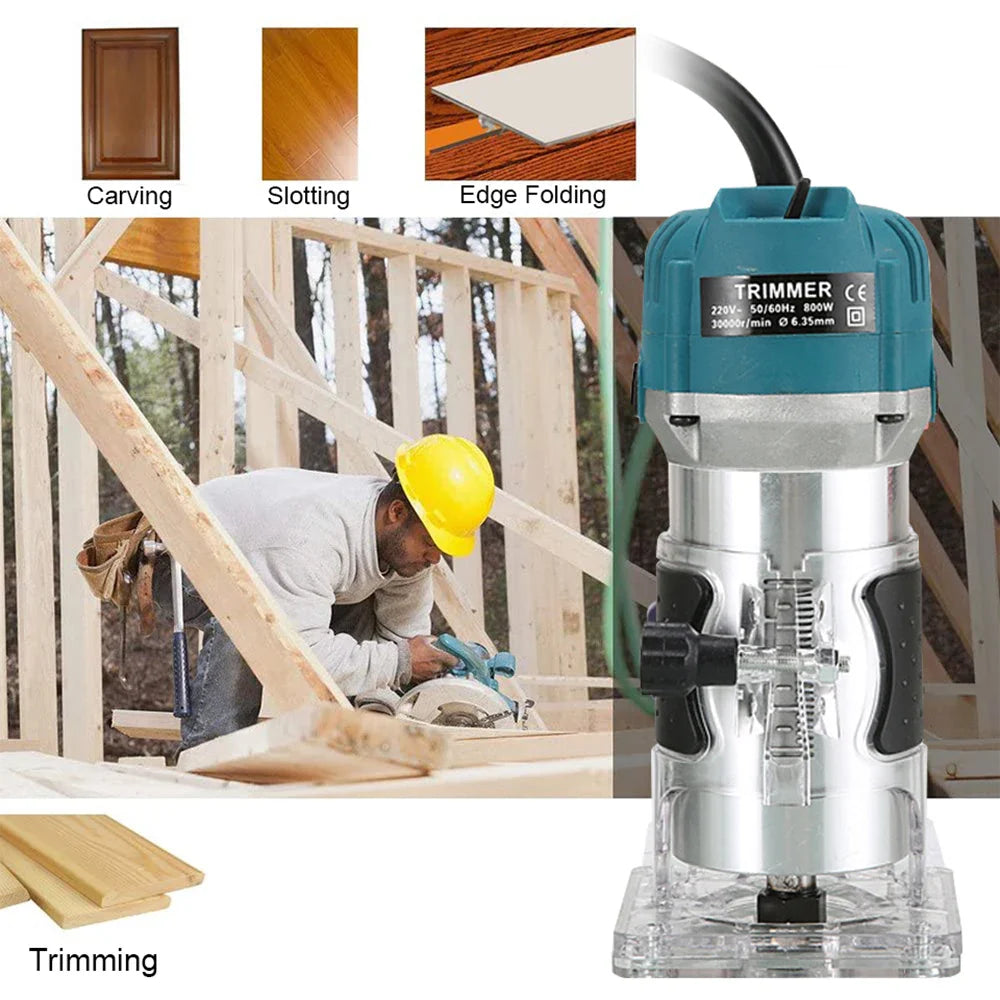 800W 30000RPM Electric Wood Router – 1/4 Inch Woodworking Trimmer & Carving Milling Tool