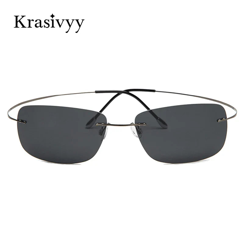 Krasivyy Rimless Square Polarized Sunglasses – Ultralight Pure Titanium, Brand Design for Men, Driving Sun Glasses, Oculos De Sol