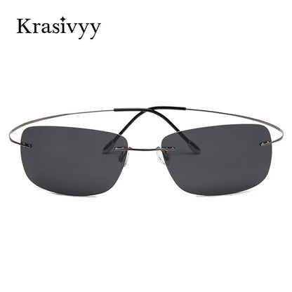 Krasivyy Rimless Square Polarized Sunglasses – Ultralight Pure Titanium, Brand Design for Men, Driving Sun Glasses, Oculos De Sol
