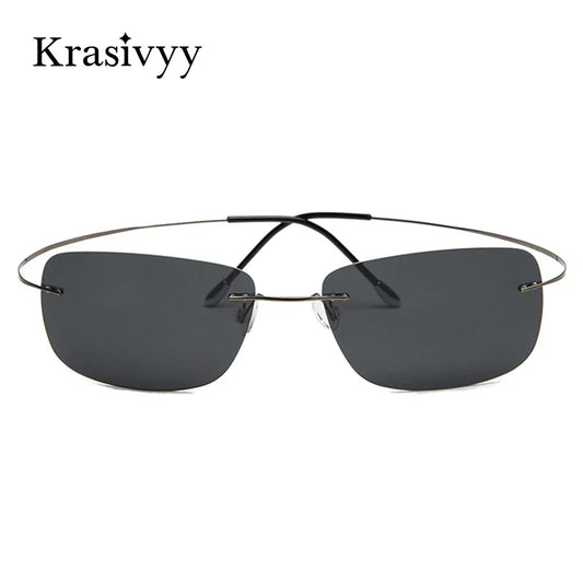 Krasivyy Rimless Square Polarized Sunglasses – Ultralight Pure Titanium, Brand Design for Men, Driving Sun Glasses, Oculos De Sol