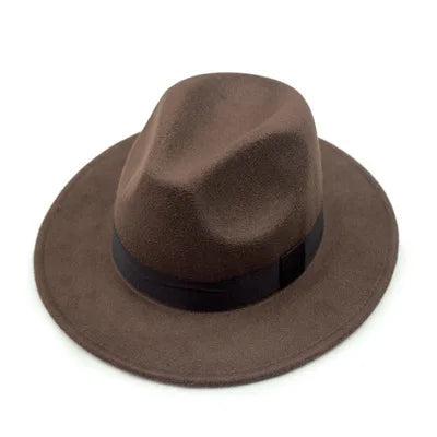 Unisex Black Fedora Hat – Wide Brim Jazz Panama Top Hat for Autumn and Winter – Classic Gentleman Style
