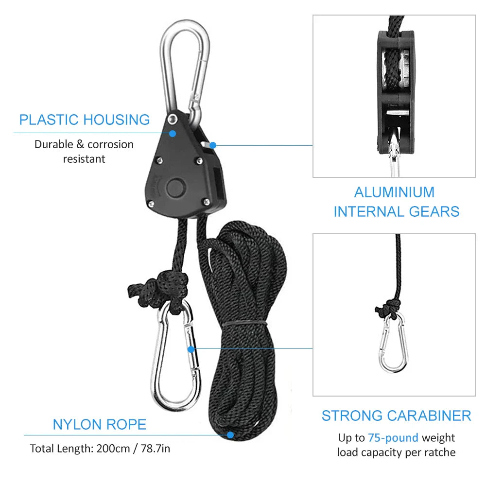 Heavy Duty Adjustable Rope Hanger - Pulley Ratchets for Kayak and Canoe Boat Bow Stern Rope Lock - Tie Down Straps (8pcs/4pcs/2pcs)