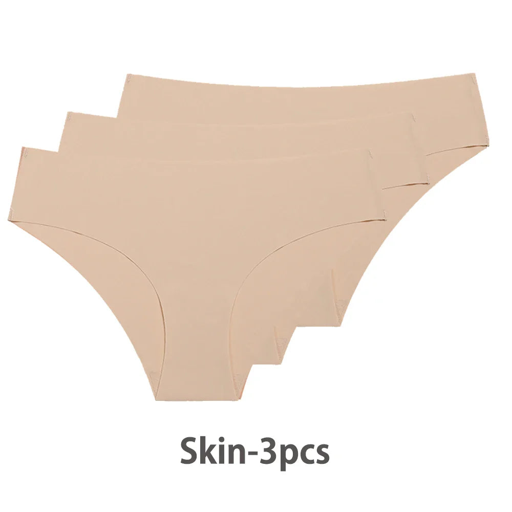 3PCS Seamless Silk Panties for Women – Breathable Low Waist Invisible Briefs, Soft & Sexy Underwear Set